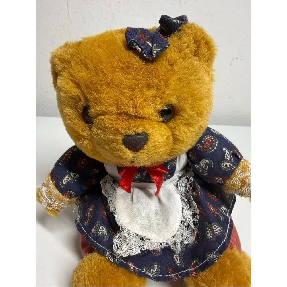 Vtg Braun Original Teddy Bear Mohair Wool Growler Germany Girl Bavarian Dress